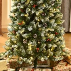 HOMCOM Pre-Lit Snow-Dipped Artificial Christmas Tree with Realistic Branches, LED Lights, Pine Cones, Red Berries and Tips -Outlet Xmas Decor Tree Store GUEST d019400f 4e55 4729 8b3f 0f3a1fc27ff1