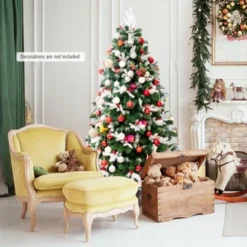 Tangkula Premium Unlit Christmas Tree, Snow Flocked Hinged Artificial Christmas Tree Pine Full Tree with Solid Metal Stand -Outlet Xmas Decor Tree Store GUEST d02b650d f817 4ec2 b34f 0ce950dcfbaf