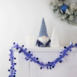 Northlight 50' x 1.5" Lavish Blue Tinsel Christmas Garland with Polka Dots - Unlit