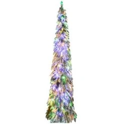 HOMCOM Pencil Prelit Artificial Christmas Tree Holiday Decoration with Snow-flocked Downswept Branches, Warm White or Colorful LED Lights -Outlet Xmas Decor Tree Store GUEST d0b21f94 1bb7 4a00 a531 d2ebb1c880c7