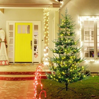 HOMCOM 8 Foot Prelit Artificial Christmas Tree with 1026 Realistic Branches, Warm White LED lights, Auto Open, Green 3 HOMCOM 8 Foot Prelit Artificial Christmas Tree with 1026 Realistic Branches, Warm White LED lights, Auto Open, Green