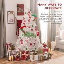 Best Choice Products Premium White Hinged Artificial Christmas Pine Tree w/ Branch Tips, Metal Base -Outlet Xmas Decor Tree Store GUEST d262622a 03fd 4f16 9e7c 7f0ffa281153