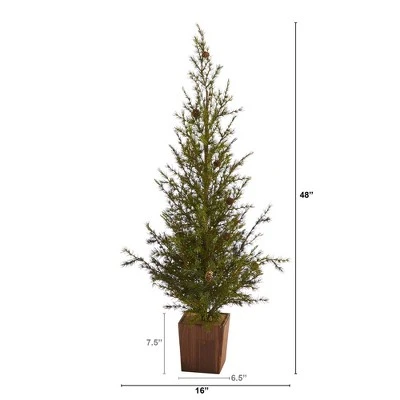 4ft Nearly Natural Unlit Alpine with Pinecones Artificial Christmas Tree in Wood Planter 3 4ft Nearly Natural Unlit Alpine with Pinecones Artificial Christmas Tree in Wood Planter
