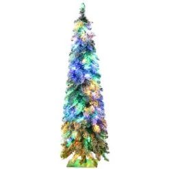 HOMCOM Pencil Prelit Artificial Christmas Tree Holiday Decoration with Snow-flocked Downswept Branches, Warm White or Colorful LED Lights -Outlet Xmas Decor Tree Store GUEST d3231903 7d3a 4952 a9d4 cdc2ce0382a3
