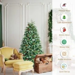 Tangkula Hinged Life-Like Christmas Tree W/ LED Lights Pre-Lit Artificial Xmas Tree W/ PE & PVC Leaves -Outlet Xmas Decor Tree Store GUEST d3a337aa a0d6 43b3 a294 127fba53ea2f