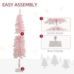 HOMCOM Pencil Prelit Artificial Christmas Tree Holiday Decoration with Snow Flocked Branches, Warm White LED Lights, Downswept Shape, Pink -Outlet Xmas Decor Tree Store GUEST d42fbd81 cbae 47ad bb80 2ce5acb14ccd