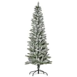HOMCOM Unlit Snow-Flocked Slim Pine Artificial Christmas Tree with Realistic Branches and Tips -Outlet Xmas Decor Tree Store GUEST d47646d6 8dcd 4c00 9909 b1f07f8dd2de