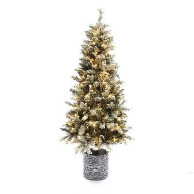 LuxenHome 5.6Ft Pre-Lit LED Artificial Slim Fir Christmas Tree with Pot 6 LuxenHome 5.6Ft Pre-Lit LED Artificial Slim Fir Christmas Tree with Pot - Image 4
