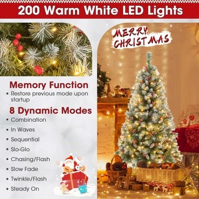 Costway 5FT/6.5FT/7.5FT Artificial Christmas Tree Hinged with 200/420/560/650 Warm LED Lights & 126/207/267/309 Red Berries 8 Costway 5FT/6.5FT/7.5FT Artificial Christmas Tree Hinged with 200/420/560/650 Warm LED Lights & 126/207/267/309 Red Berries - Image 6