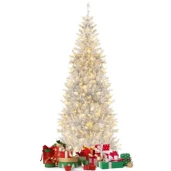 Tangkula 6/7 FT Pre-lit Artificial Christmas Tree Hinged Xmas Pencil Tree with 790/1030 Branch Tips 300/400 Warm White LED Lights -Outlet Xmas Decor Tree Store GUEST d5ab22e5 41f6 42d6 ae76 a52418516fb3