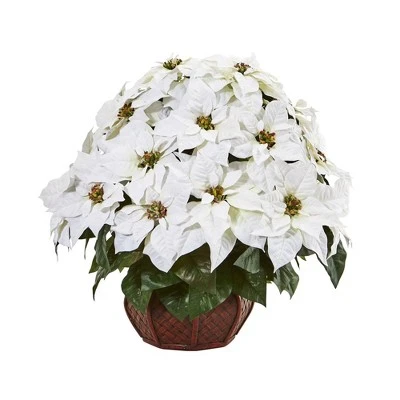 Nearly Natural Poinsettia Artificial Arrangement in Decorative Planter 3 Nearly Natural Poinsettia Artificial Arrangement in Decorative Planter