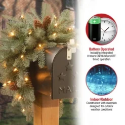 National Tree Company 36" Frosted Arctic Spruce Mailbox Swag with Battery Operated Warm White LED Lights -Outlet Xmas Decor Tree Store GUEST d623719a 912d 4d70 804e 6e5cd99349fd