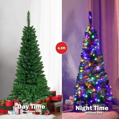 Tangkula 7.5ft Pencil Christmas Tree Pre-Lit Hinged Artificial Decoration w/ 350 Colorful Lights 6 Tangkula 7.5ft Pencil Christmas Tree Pre-Lit Hinged Artificial Decoration w/ 350 Colorful Lights - Image 4