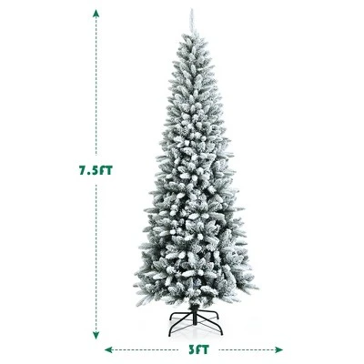 Costway 7.5ft Snow-Flocked Hinged Artificial Christmas Pencil Tree w/ 1189 Mixed Tips 5 Costway 7.5ft Snow-Flocked Hinged Artificial Christmas Pencil Tree w/ 1189 Mixed Tips - Image 3