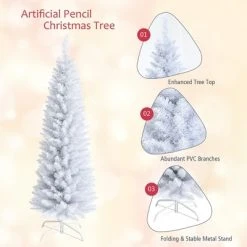 Costway 5ft Unlit Artificial Slim Pencil Christmas Tree with Metal Stand White -Outlet Xmas Decor Tree Store GUEST d7d1bede 92f3 4565 8d17 2fd1be532661