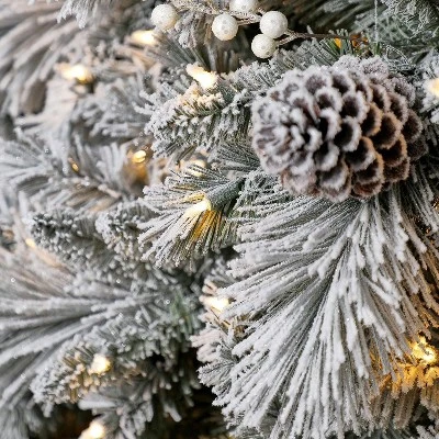 Home Heritage Pre-Lit Snowdrift Flocked Artificial Holiday Tree, Clear Lights, Natural-Looking PVC Foliage Tips, Metal Stand 4 Home Heritage Pre-Lit Snowdrift Flocked Artificial Holiday Tree, Clear Lights, Natural-Looking PVC Foliage Tips, Metal Stand - Image 2