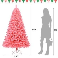 Costway 7.5ft Snow Flocked Hinged Artificial Christmas Tree w/ Metal Stand Pink -Outlet Xmas Decor Tree Store GUEST d8679d2a 6d19 4653 8413 3b7176f197f9