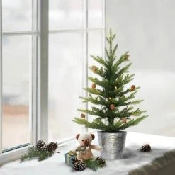 2ft Puleo Pre-Lit Tabletop Artificial Christmas Tree in Metal Pot Clear Lights