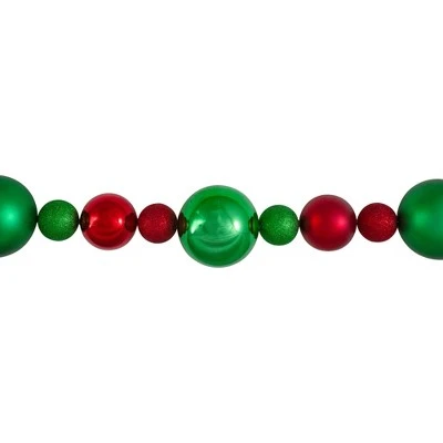 Northlight 6' Red and Green 3-Finish Shatterproof Ball Christmas Garland 4 Northlight 6' Red and Green 3-Finish Shatterproof Ball Christmas Garland - Image 2