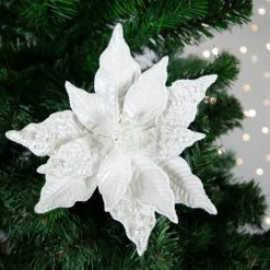 Northlight 22" Pearl White Glittered Poinsettia Christmas Stem Spray