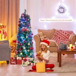 Tangkula 5/6/7/8 FT Fiber Optic Artificial Christmas Tree Prelit Pencil Christmas Tree with 361/517/697/889 Branch Tips Foldable Metal Stand -Outlet Xmas Decor Tree Store GUEST d9e13617 b757 40d1 a3d2 b0adf4b8b2c9