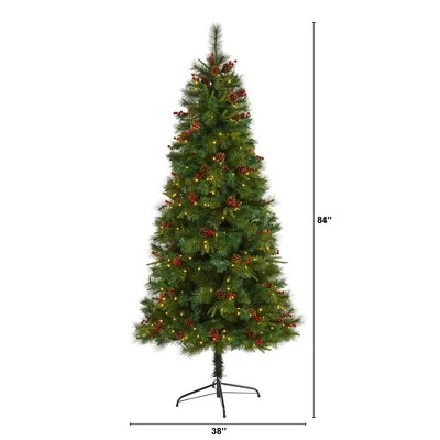 Nearly Natural 7-ft Mixed Pine Artificial Christmas Tree with 350 Clear LED Lights, Pine Cones and Berries 3 Nearly Natural 7-ft Mixed Pine Artificial Christmas Tree with 350 Clear LED Lights, Pine Cones and Berries