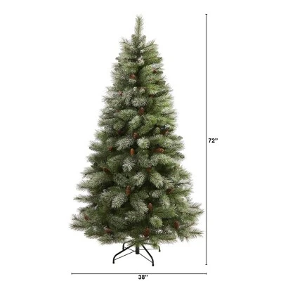 6ft Nearly Natural Unlit Snowed French Alps Mountain Pine with Pinecones Artificial Christmas Tree 3 6ft Nearly Natural Unlit Snowed French Alps Mountain Pine with Pinecones Artificial Christmas Tree