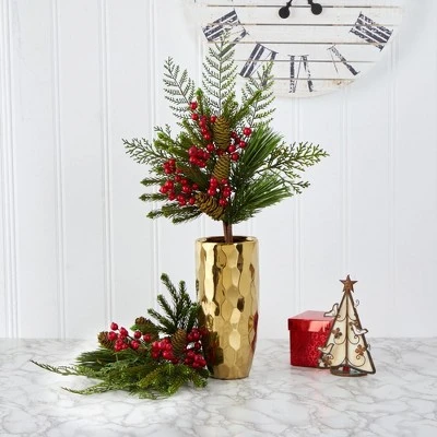 Nearly Natural 26-in Mixed Pine, Pinecone and Berry Artificial Plant (Set of 3) 4 Nearly Natural 26-in Mixed Pine, Pinecone and Berry Artificial Plant (Set of 3) - Image 2