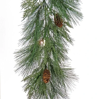 HGTV Home Collection 6ft Pre Lit Artificial Christmas Garland, Mixed cedar and bristle Branch Tips , Decorated with Pinecones 4 HGTV Home Collection 6ft Pre Lit Artificial Christmas Garland, Mixed cedar and bristle Branch Tips , Decorated with Pinecones - Image 2