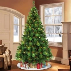 7.5ft Puleo Pre-Lit LED Slim Adirondack Pine Artificial Christmas Tree Multicolor Lights