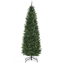 HOMCOM Artificial Christmas Tree Holiday Decoration with Auto Open, Steel Base, Pine Needles, Pencil Shape -Outlet Xmas Decor Tree Store GUEST dc0c774b 0e6c 45b4 b1af 1eb5703594d4