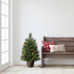 2ft Puleo Pre-Lit Tabletop Artificial Christmas Tree Gold Base Clear Lights