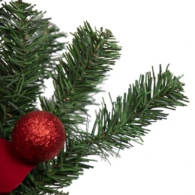 Northlight 32" Red Poinsettia Pine Cone and Ball Artificial Christmas Teardrop Swag, Unlit 4 Northlight 32" Red Poinsettia Pine Cone and Ball Artificial Christmas Teardrop Swag, Unlit - Image 2