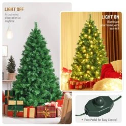 Tangkula Pre-Lit Hinged Lifelike Xmas Tree, Lush Artificial Christmas Tree W/ PVC Tips LED Lights 8 Flash Modes -Outlet Xmas Decor Tree Store GUEST dcb2df06 bc7c 4ae1 aed7 b171dbb5e0d9