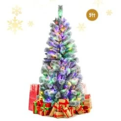 Tangkula Pre-lit Snow Flocked Christmas Pine Tree, Hinged Artificial Xmas Tree W/ Remote-controlled Multi-Color Lights -Outlet Xmas Decor Tree Store GUEST dd4bccb1 4b03 419f 8dbc 11b86c0eb08b