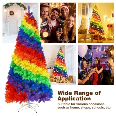 Tangkula 7FT Artificial Hinged Christmas Tree Colorful Rainbow Full Fir Xmas Tree with 1213 Branch Tips 10 Tangkula 7FT Artificial Hinged Christmas Tree Colorful Rainbow Full Fir Xmas Tree with 1213 Branch Tips - Image 8