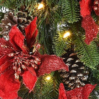 National Tree Company Pre-Lit Artificial Christmas Teardrop, Green, Evergreen, White Lights, with Pine Cones, Poinsettia Flowers,36 Inches 4 National Tree Company Pre-Lit Artificial Christmas Teardrop, Green, Evergreen, White Lights, with Pine Cones, Poinsettia Flowers,36 Inches - Image 2