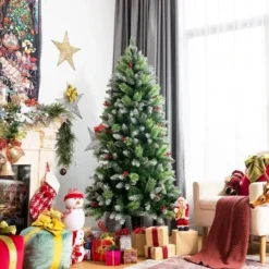 Costway 5ft6ft7.5ft Unlit Snowy Hinged Artificial Christmas Pencil Tree w/ Red Berries 22 Costway 5ft6ft7.5ft Unlit Snowy Hinged Artificial Christmas Pencil Tree w/ Red Berries -Outlet Xmas Decor Tree Store GUEST defc54f0 e9f5 40d8 ab98 2a7e1e2378b3