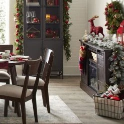 NOMA Snow Dusted Berry and Pinecone 9 Foot Pre Lit 162 PE and PVC Pine Needle Christmas Garland Indoor and Outdoor Home Holiday Mantle Decor -Outlet Xmas Decor Tree Store GUEST df207203 cb37 423d 965b 0f924b521e4e