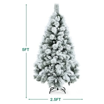 Costway 5ft/6ft/7ft Snow Flocked Hinged Artificial Slim Christmas Tree with Pine Needles 4 Costway 5ft/6ft/7ft Snow Flocked Hinged Artificial Slim Christmas Tree with Pine Needles - Image 2