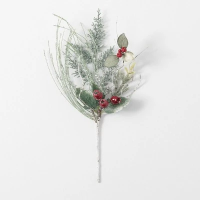 Sullivans Artificial Iced Pine and Berry Pick 18"H Green 4 Sullivans Artificial Iced Pine and Berry Pick 18"H Green - Image 2