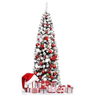 Tangkula Pencil Artificial Christmas Tree Snow Flocked Pencil Tree with Flexible Stand 10 Tangkula Pencil Artificial Christmas Tree Snow Flocked Pencil Tree with Flexible Stand - Image 8