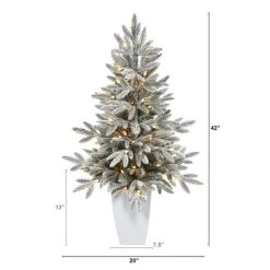 Nearly Natural 3.5-ft Flocked Manchester Spruce Artificial Christmas Tree with 50 Lights and 133 Bendable Branches in Metal Planter -Outlet Xmas Decor Tree Store GUEST e02304b4 9973 40b9 9ca5 61a914b4fc31