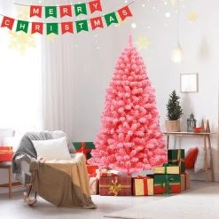 Costway 6.5ft Snow Flocked Hinged Artificial Christmas Tree w/ Metal Stand Pink 14 Costway 6.5ft Snow Flocked Hinged Artificial Christmas Tree w/ Metal Stand Pink -Outlet Xmas Decor Tree Store GUEST e0824b47 8280 42f9 a40c cb1e4f40acef