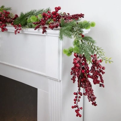 Northlight 5' x 8" Frosted Red Berry and Pine Artificial Christmas Garland, Unlit 3 Northlight 5' x 8" Frosted Red Berry and Pine Artificial Christmas Garland, Unlit