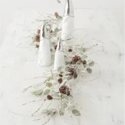 Sullivans Artificial Birch, Leaf and Pinecone Garland 60"L Green