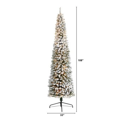 9ft Nearly Natural Pre-Lit Flocked Slim Artificial Christmas Tree Clear Lights 3 9ft Nearly Natural Pre-Lit Flocked Slim Artificial Christmas Tree Clear Lights