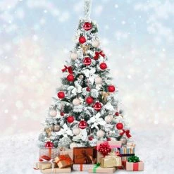 Tangkula Artificial Snow Flocked Christmas Tree, 5FT Hinged Christmas Tree W/ 405 Branch Tips -Outlet Xmas Decor Tree Store GUEST e2dd8a00 ea51 476a a1b8 5fa340c4d9ca