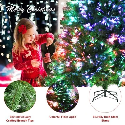 Costway 7ft Pre-lit Fiber Optic PVC Artificial Christmas Tree w/ 820 Branch Tips 9 Costway 7ft Pre-lit Fiber Optic PVC Artificial Christmas Tree w/ 820 Branch Tips - Image 7