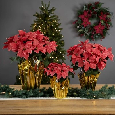 Northlight 14.5" Dark Pink Artificial Christmas Poinsettia with Gold Wrapped Base 4 Northlight 14.5" Dark Pink Artificial Christmas Poinsettia with Gold Wrapped Base - Image 2